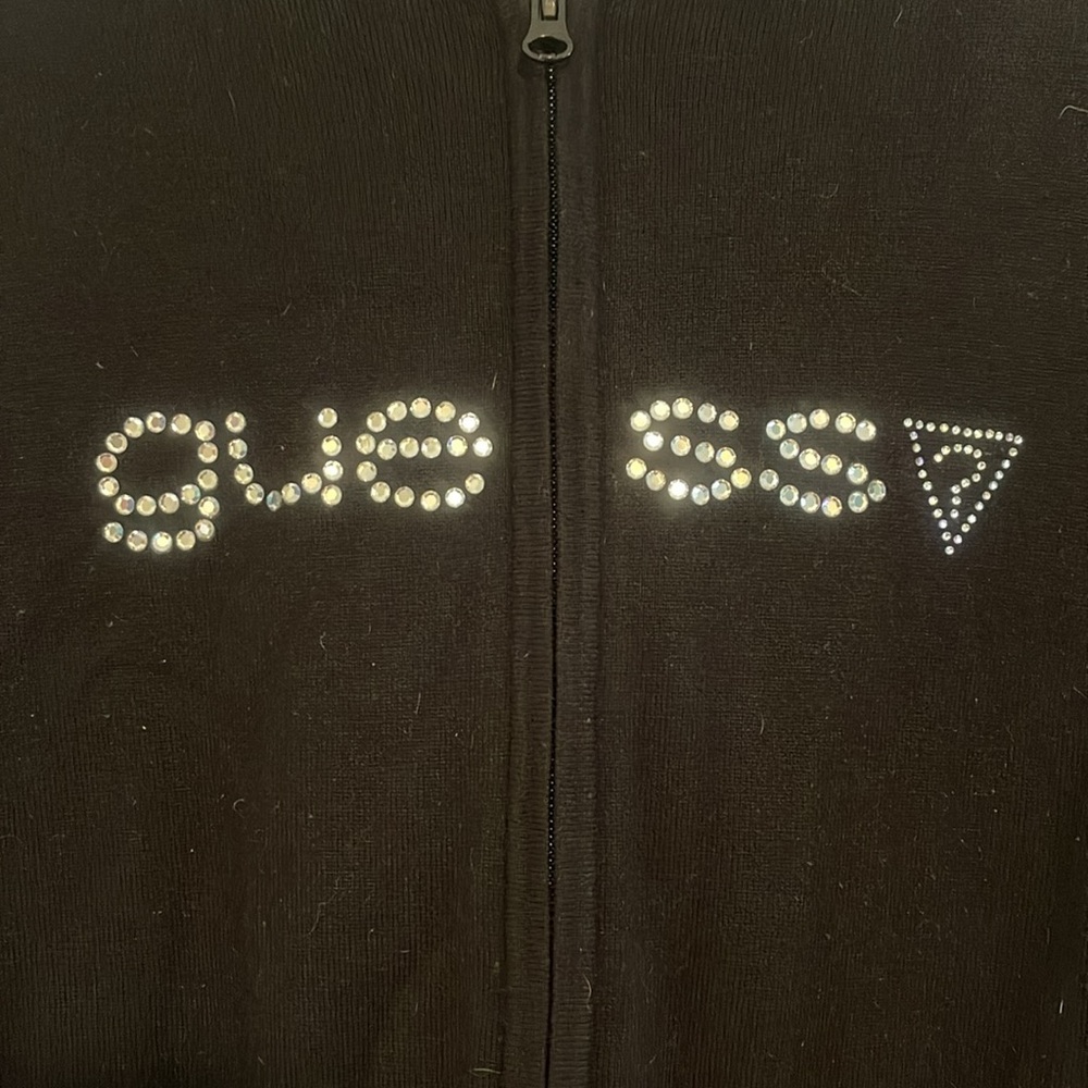 Guess Rhinestone Zip Sweater Hoodie pockets